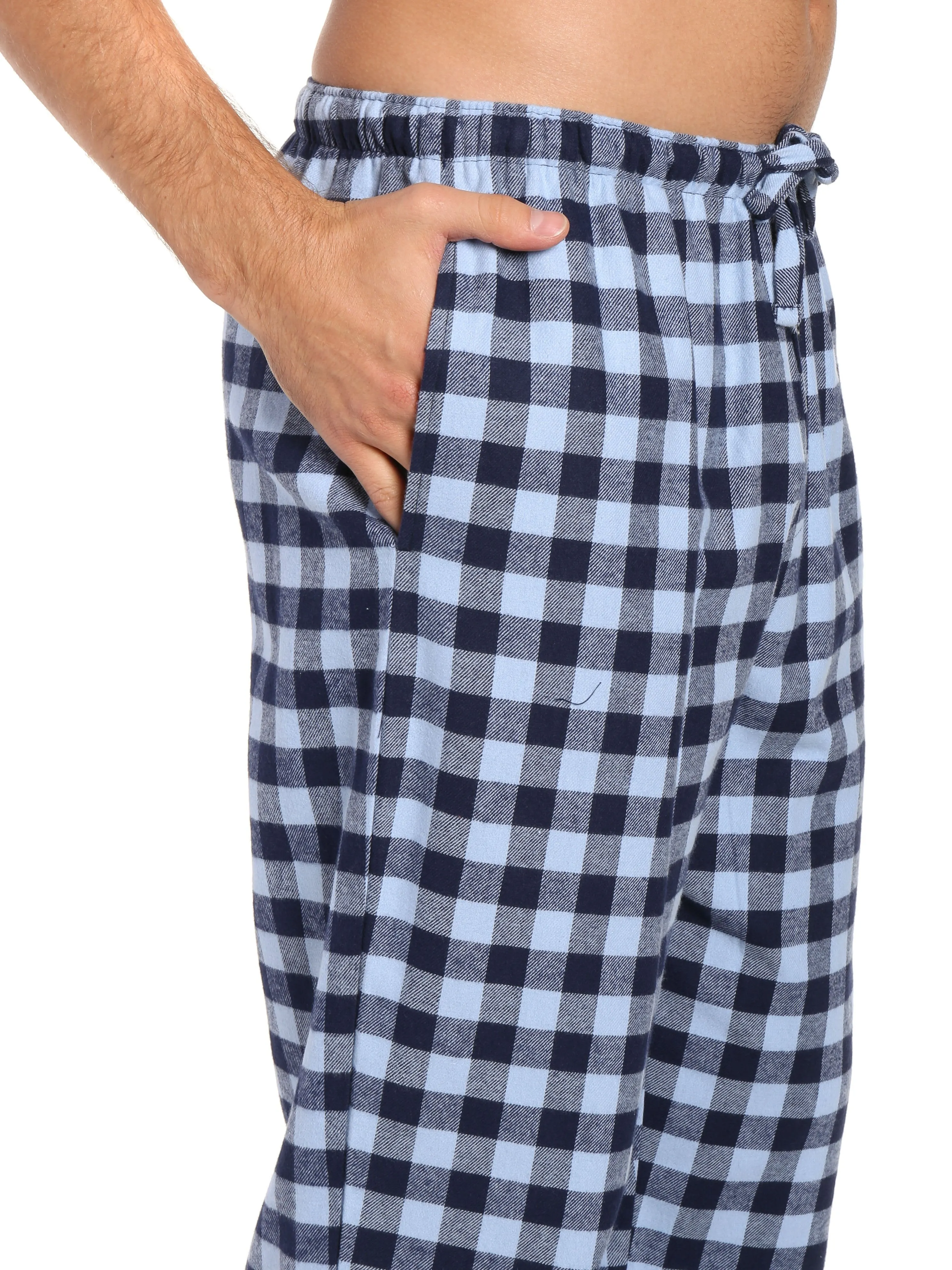 2-Pack Men's 100% Cotton Flannel Lounge Pants (Gingham Navy-Fig-Black)