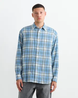 Airy Wool Check Shirt in Blue