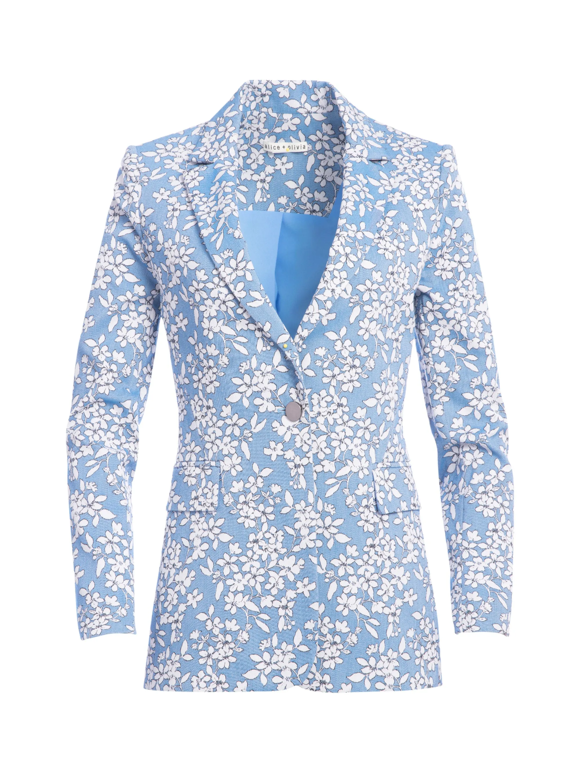 ALICE   OLIVIA - Macey Printed Notch Collar Blazer in Cornflower/White