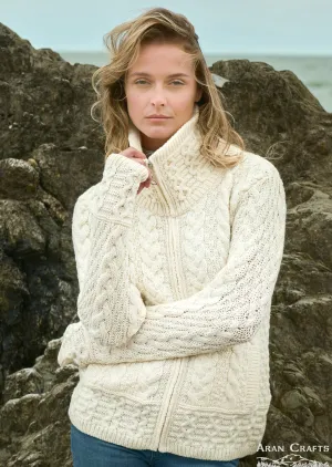 Aran Double Collar Trinity Cardigan | Natural