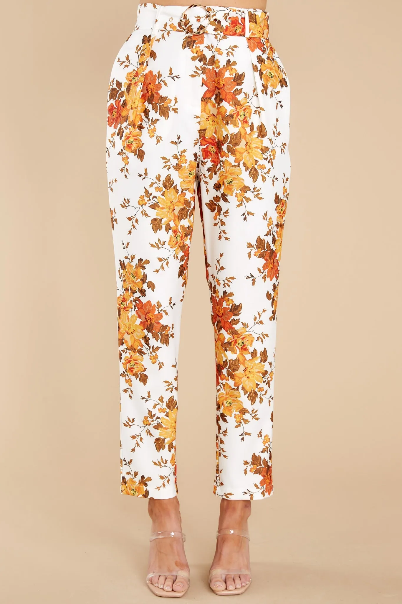 Away She Goes Ivory Floral Print Pants