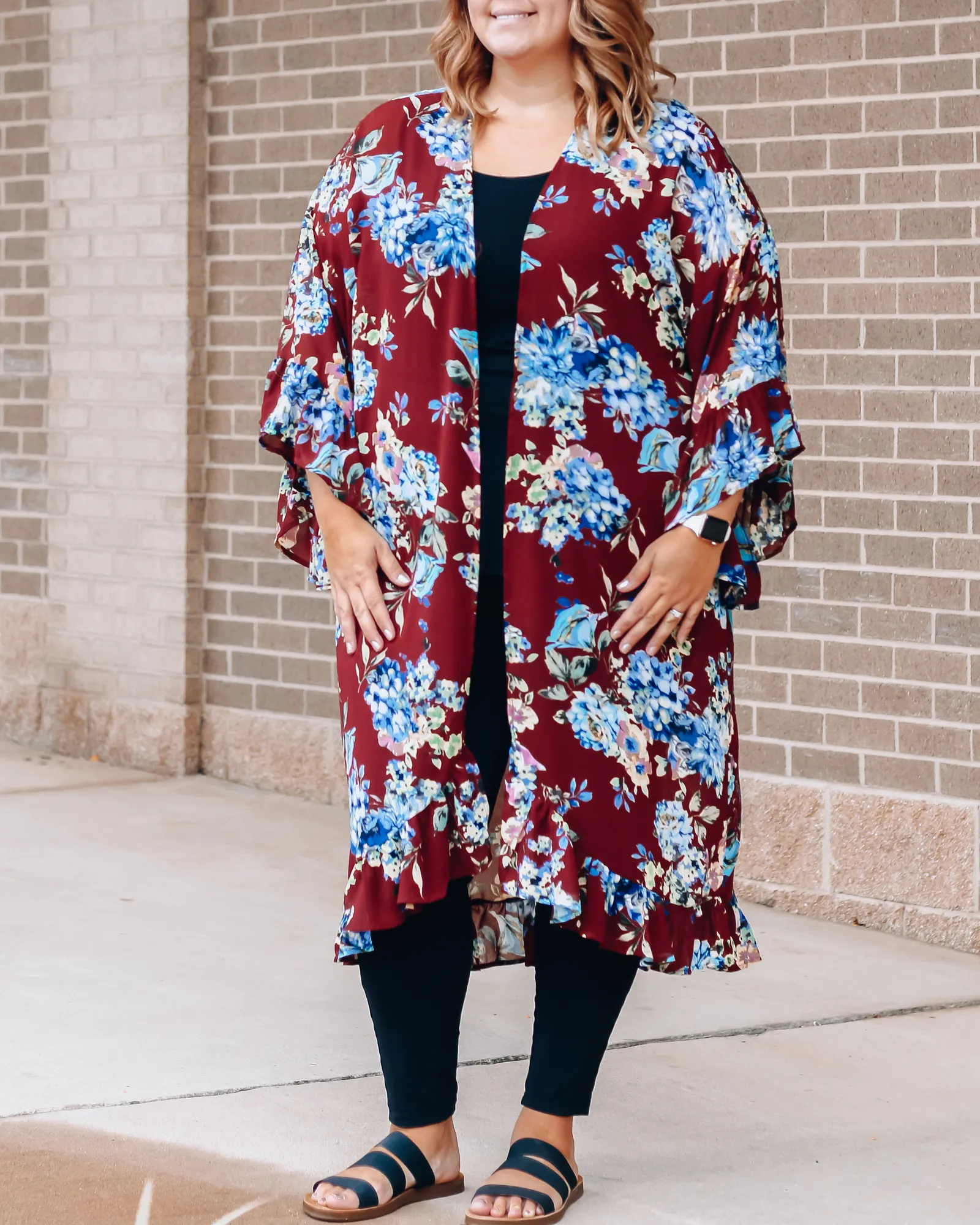 Bella Floral Duster Kimono | Burgundy / Light Blue