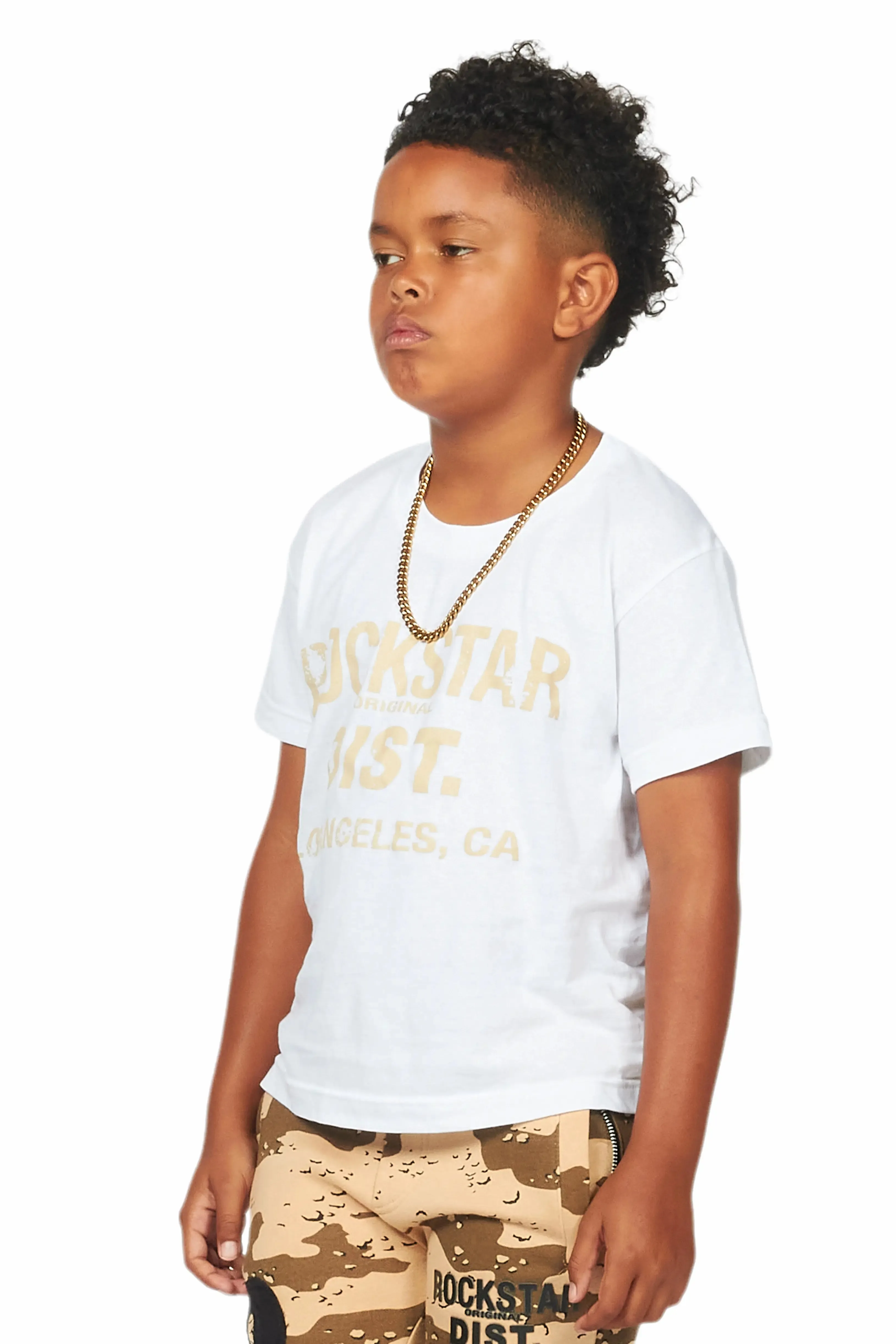 Boys Koen White/Beige Graphic T-Shirt