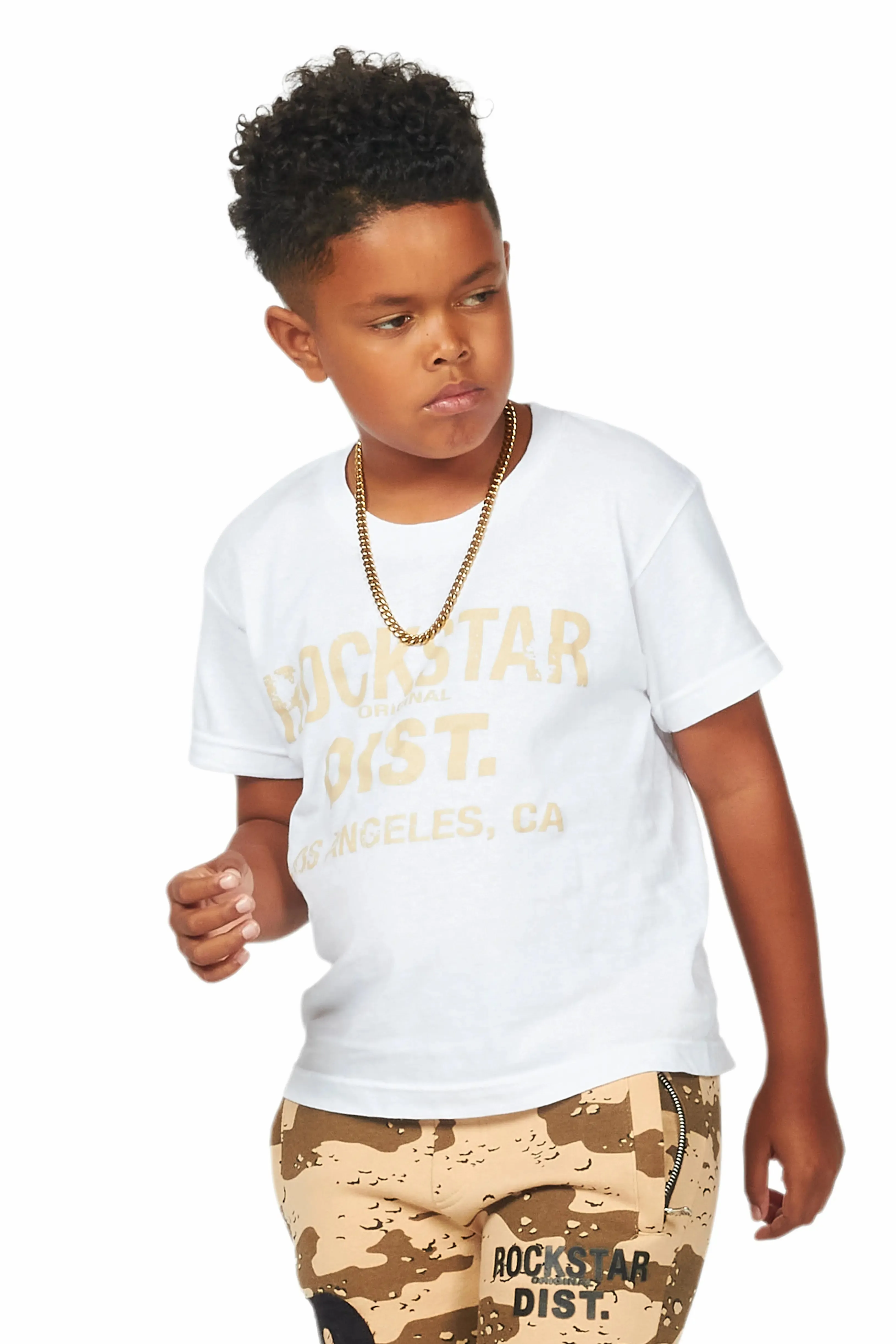 Boys Koen White/Beige Graphic T-Shirt