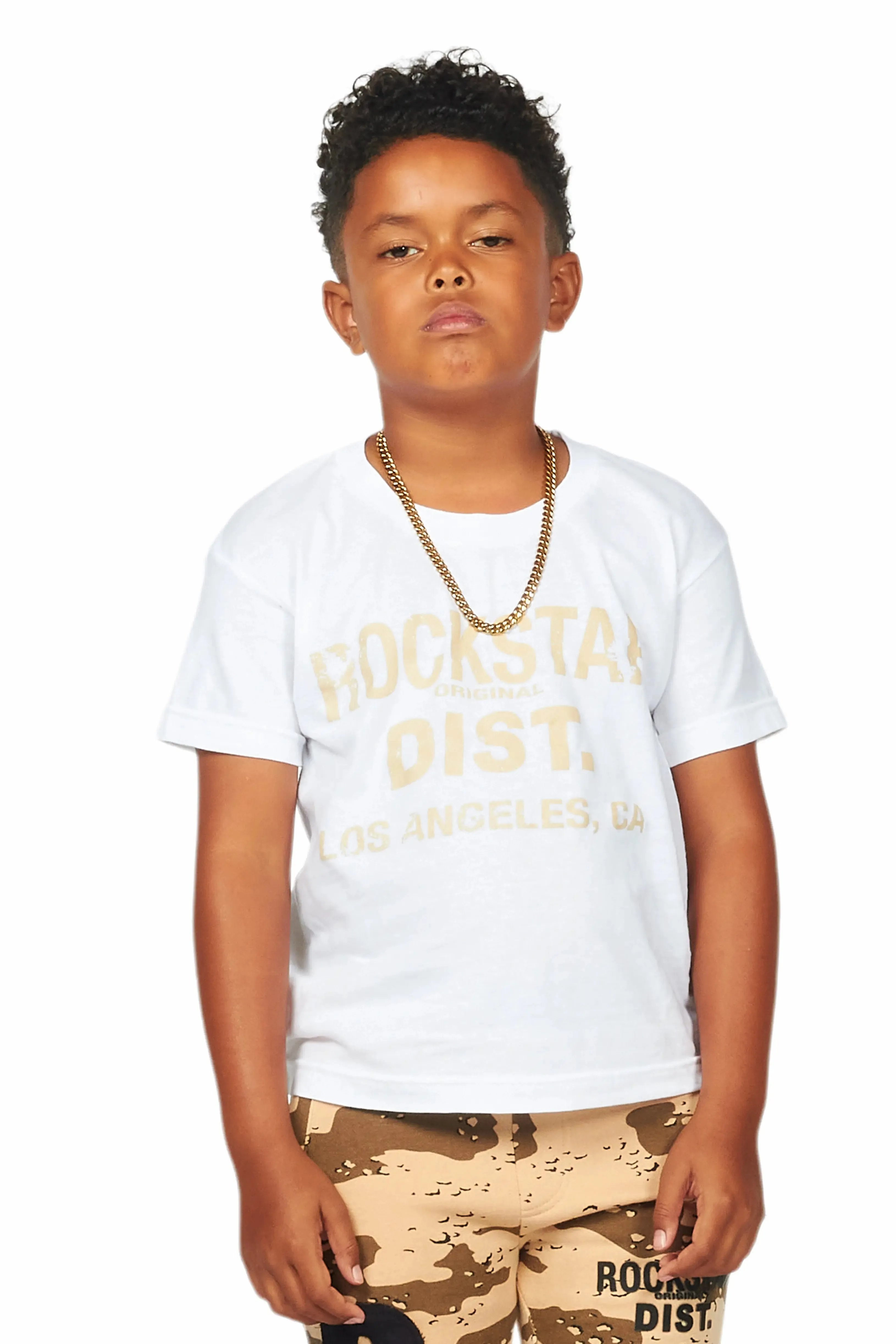 Boys Koen White/Beige Graphic T-Shirt