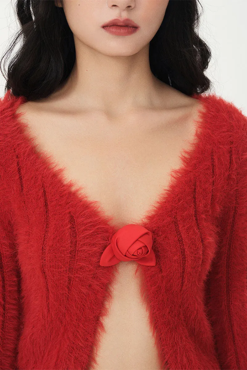 BRICK RED ROSE CARDIGAN