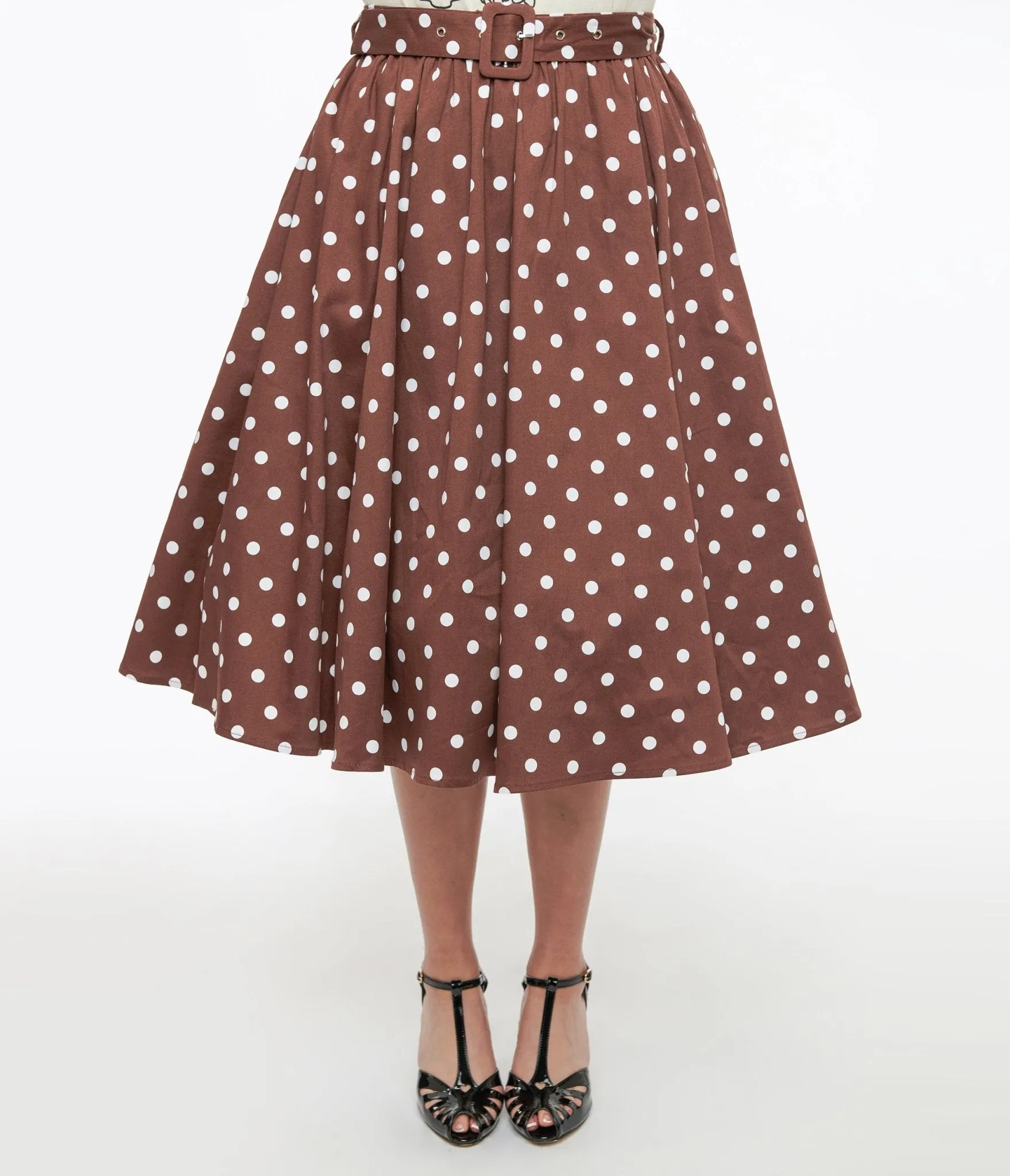 Brown & White Polka Dot Paula Swing Skirt