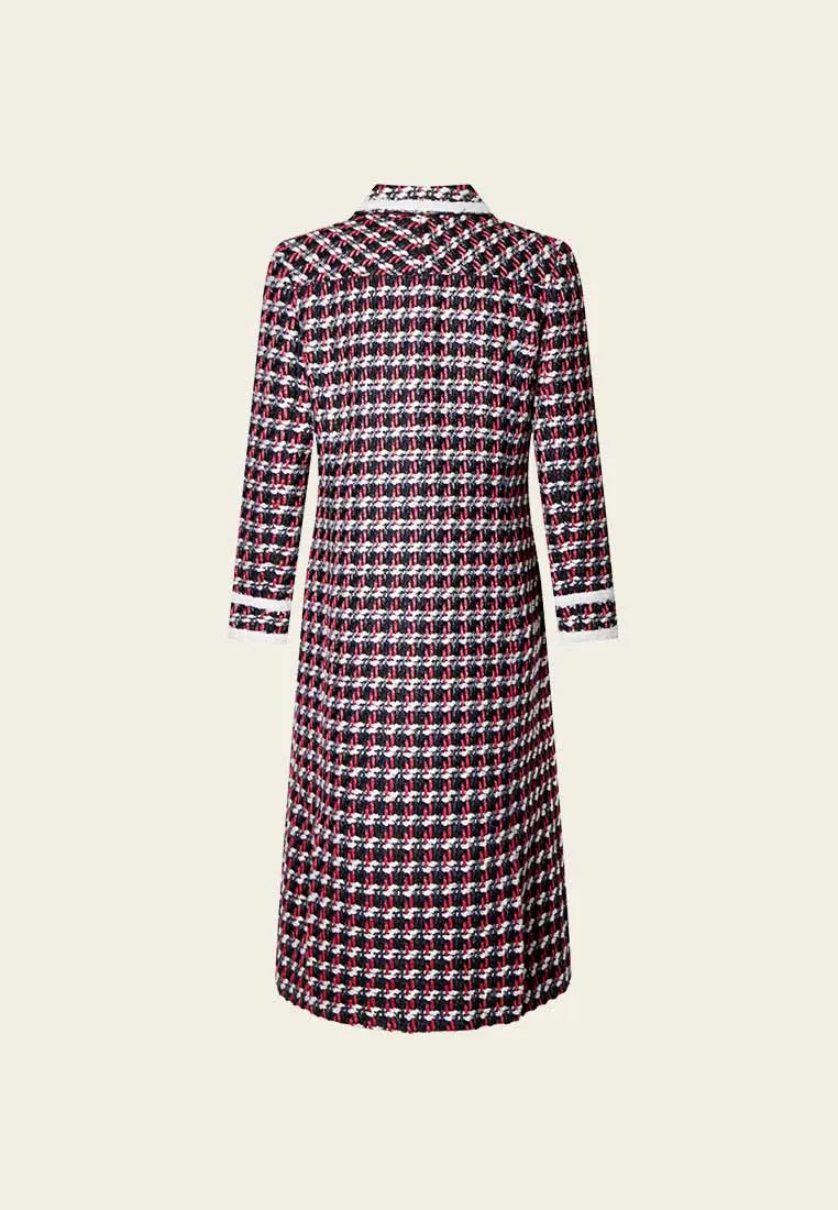 Calf Length Pattern Lapel Tweed Coat