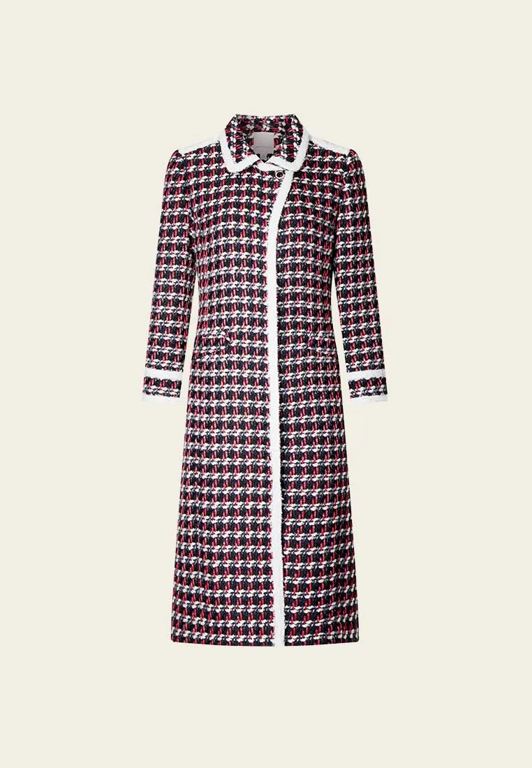 Calf Length Pattern Lapel Tweed Coat