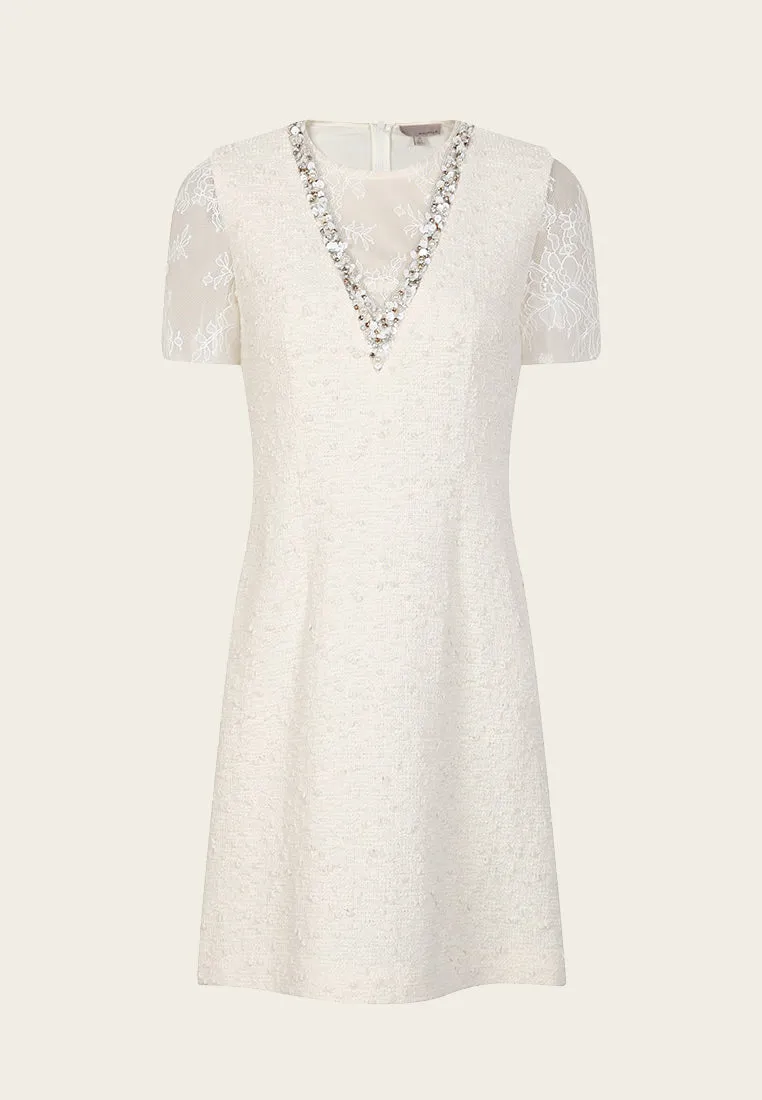 Camille Light Cream Lace Tweed Dress