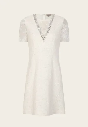 Camille Light Cream Lace Tweed Dress