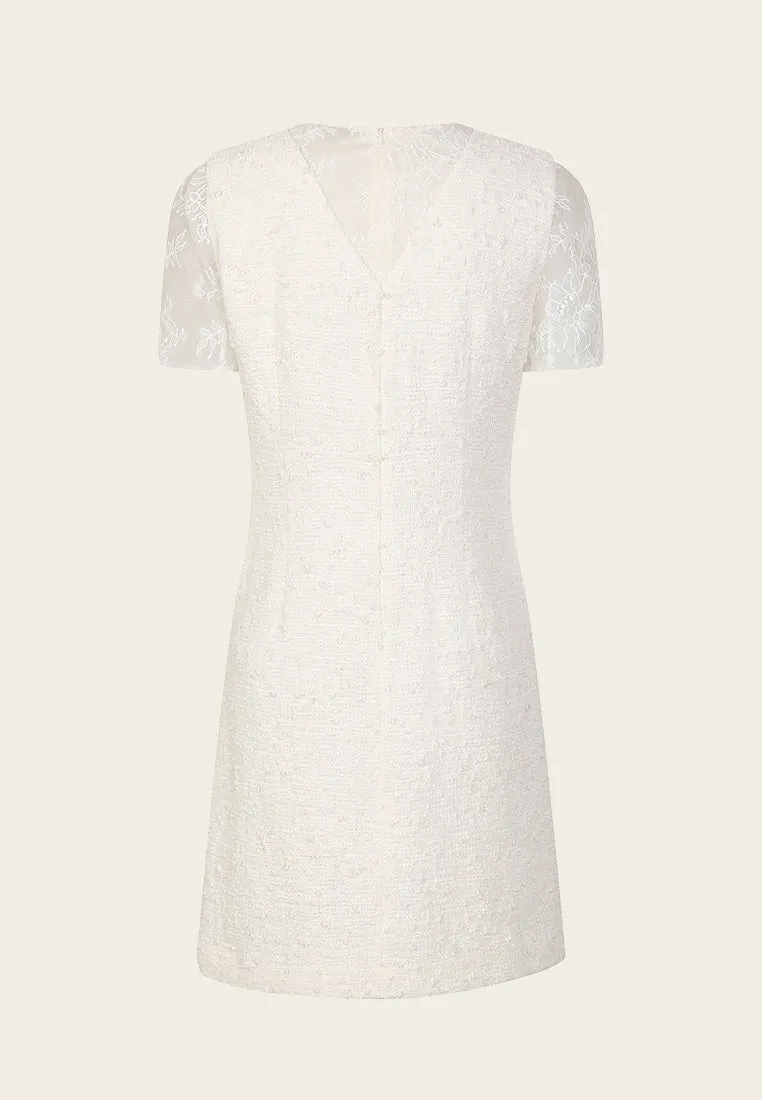 Camille Light Cream Lace Tweed Dress