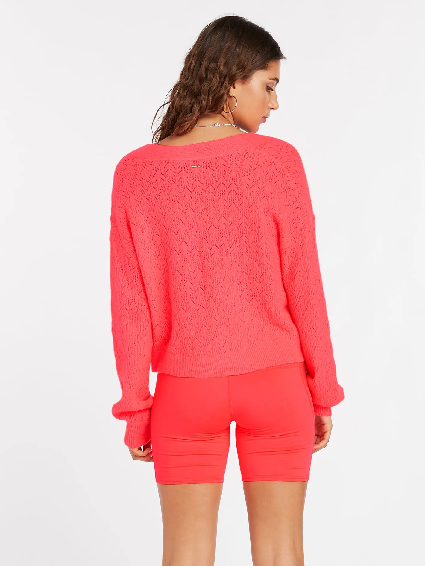 Cardigan Beach Sweater - Electric Coral