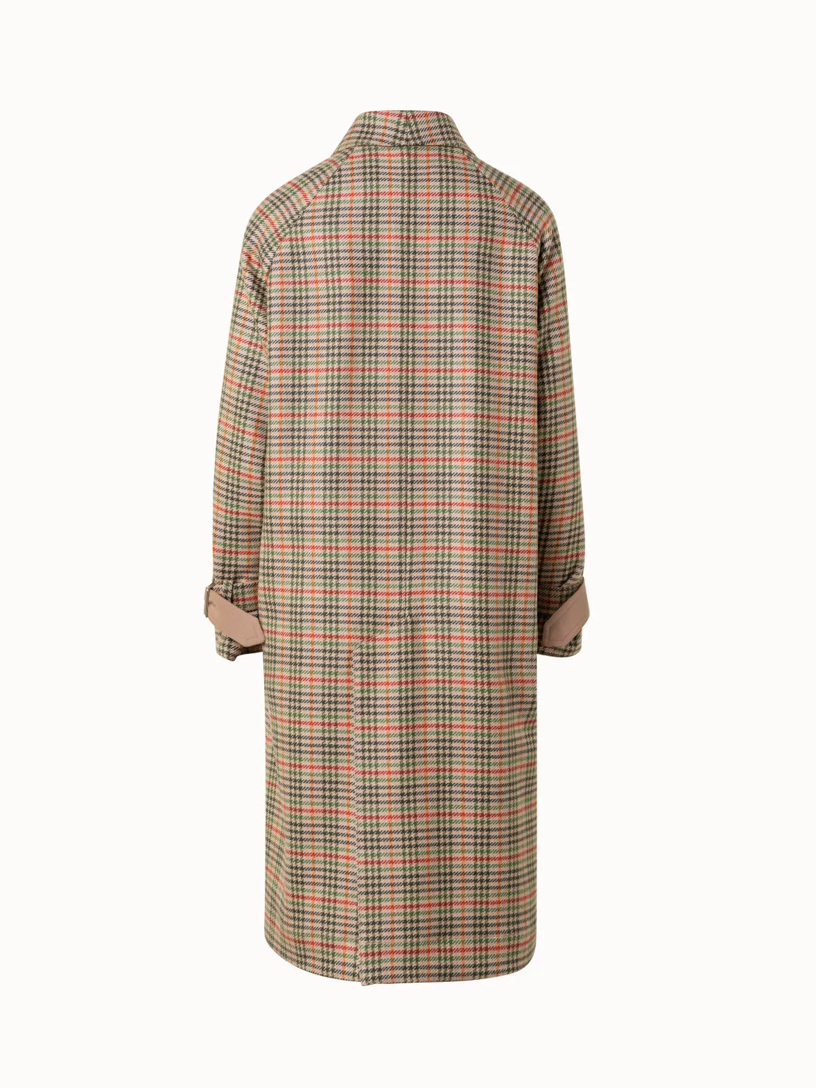 Checked Wool Stretch Flannel and Silk Taffeta Coat