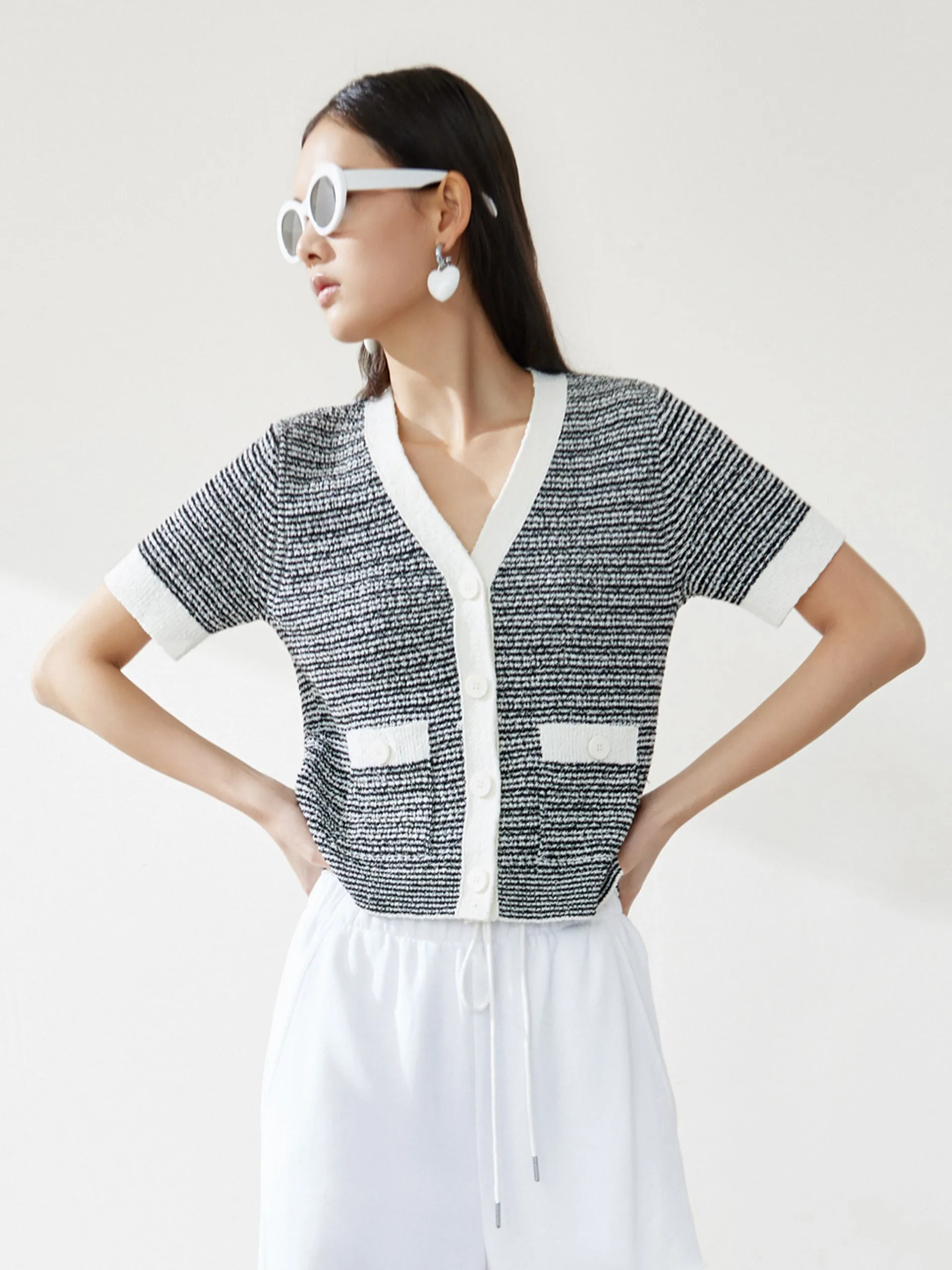 Contrast Knitted Short Cardigan