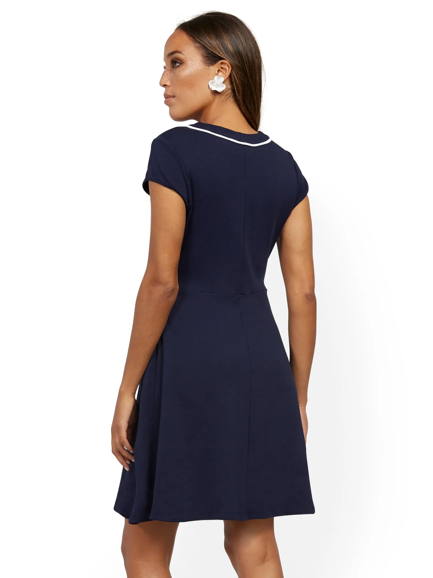 Cotton Button-Accent Fit and Flare Dress