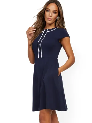 Cotton Button-Accent Fit and Flare Dress