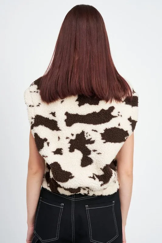 Cow Print Vest With Zipper