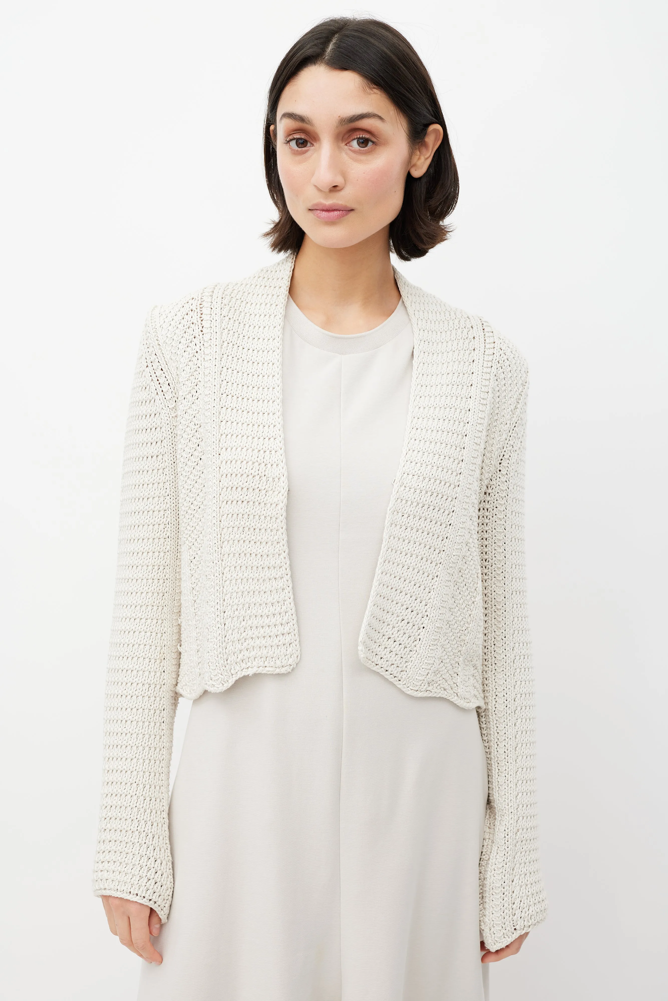 Cream Silk Knit Cardigan