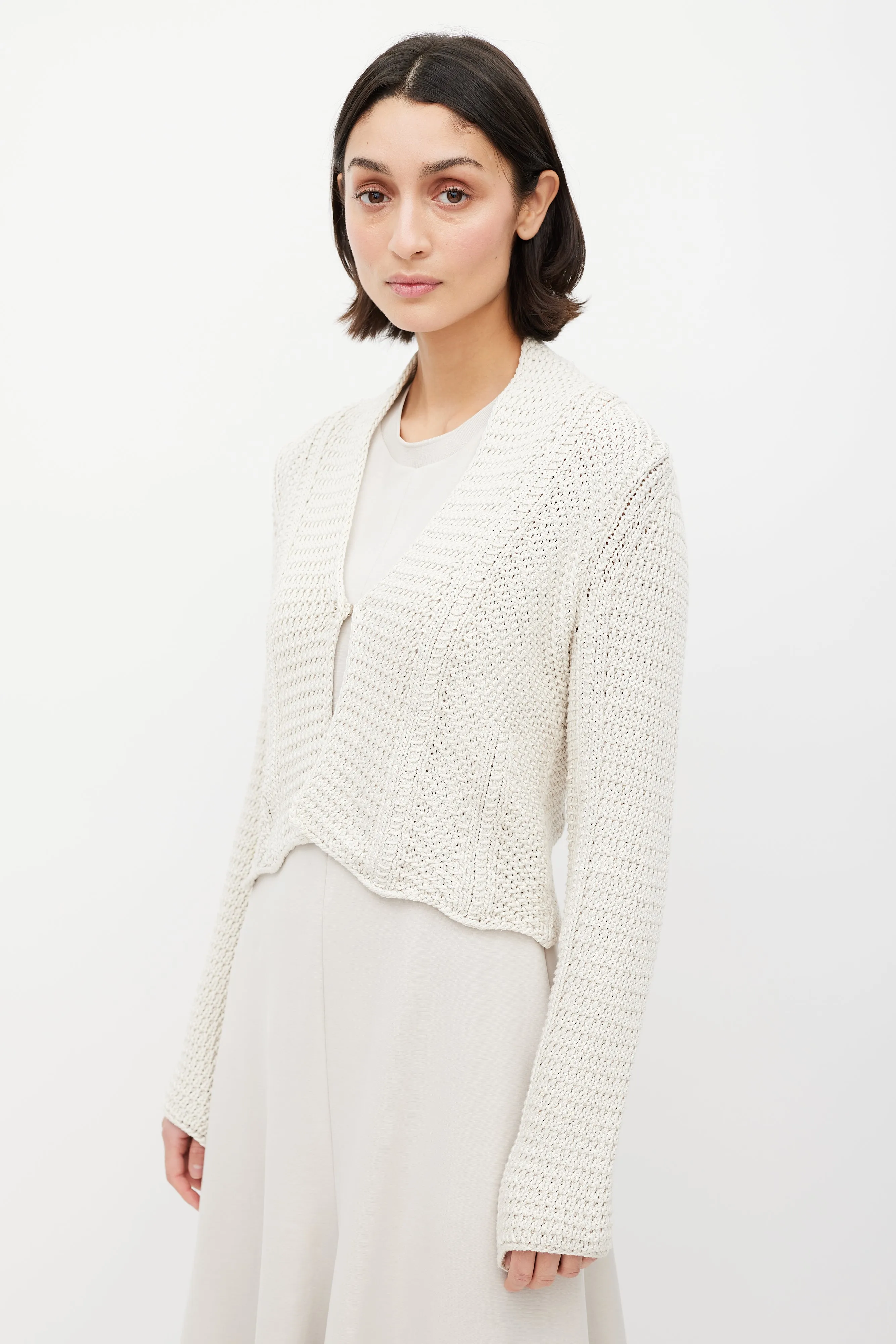 Cream Silk Knit Cardigan