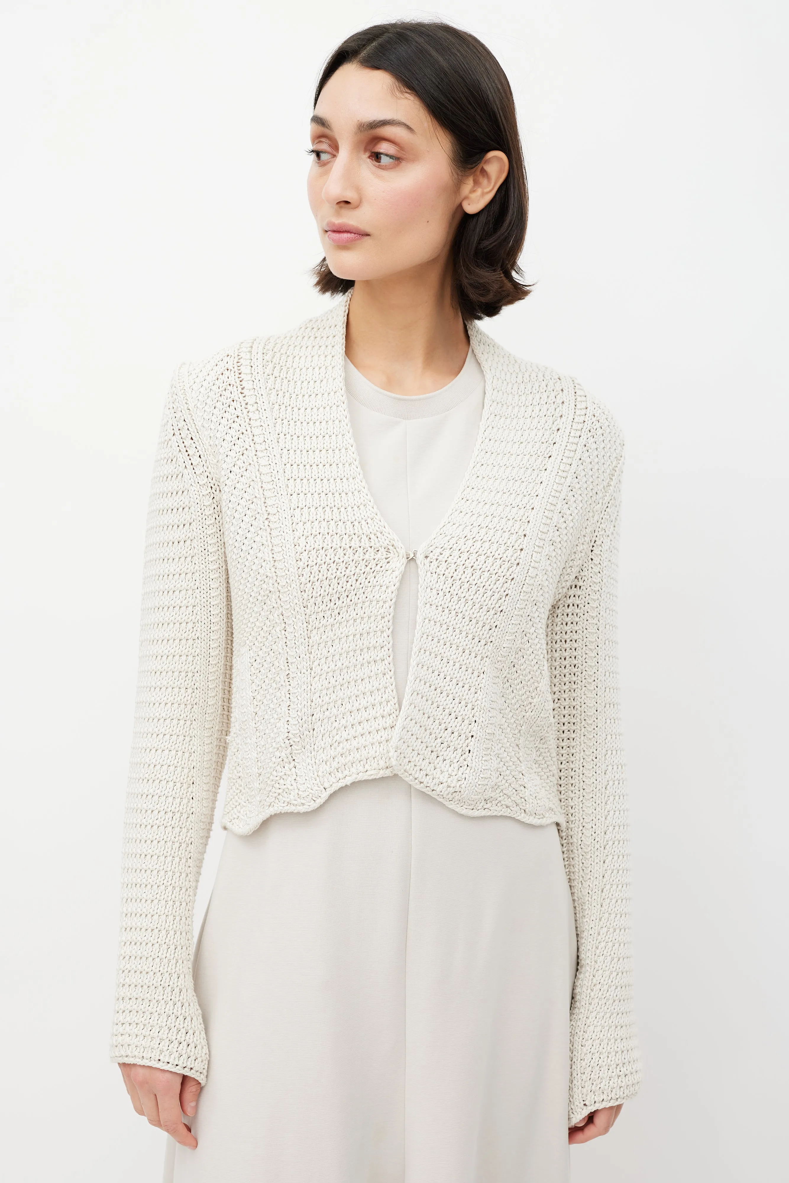 Cream Silk Knit Cardigan