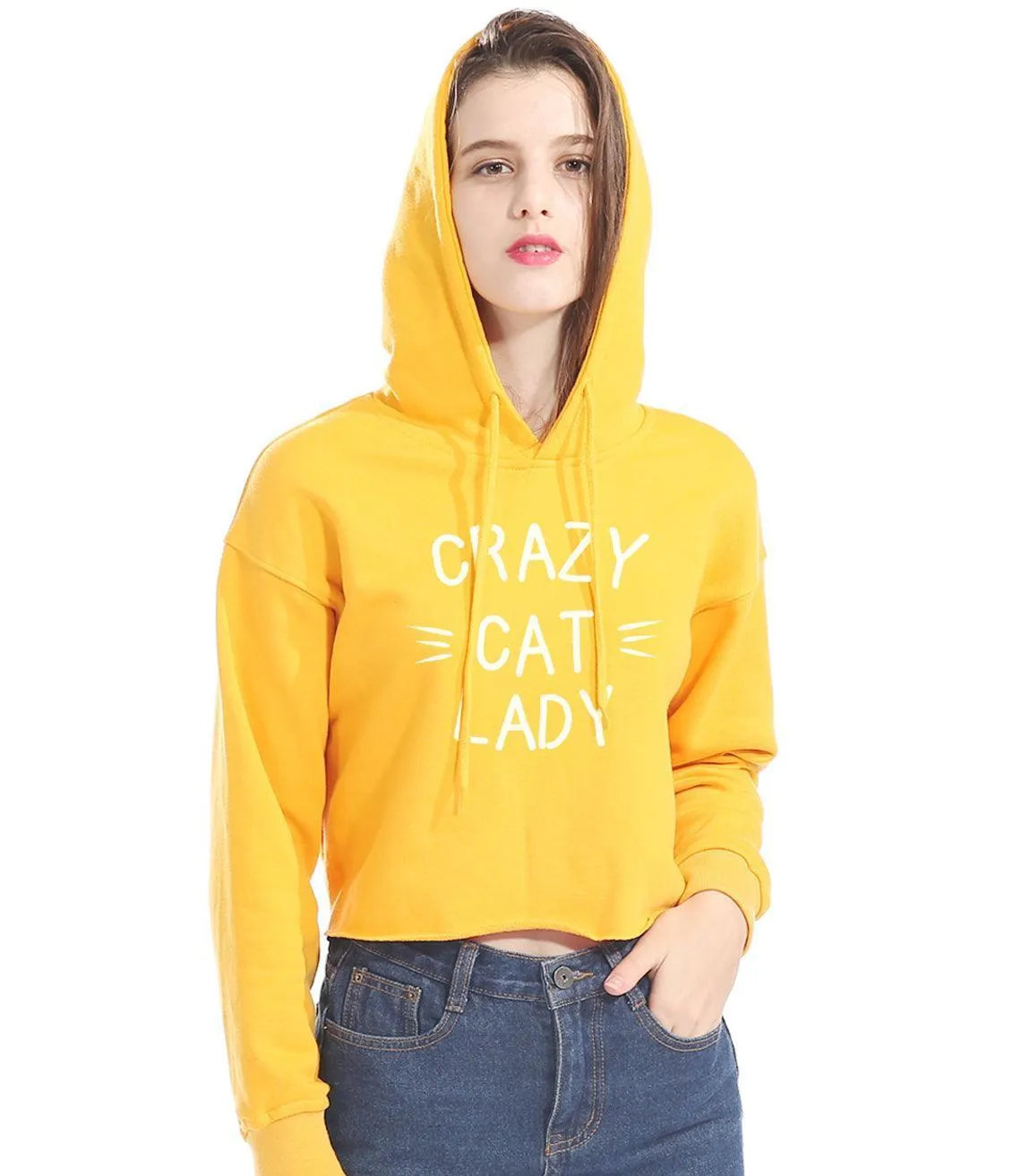 CROPPED CRAZY CAT LADY HOODIE