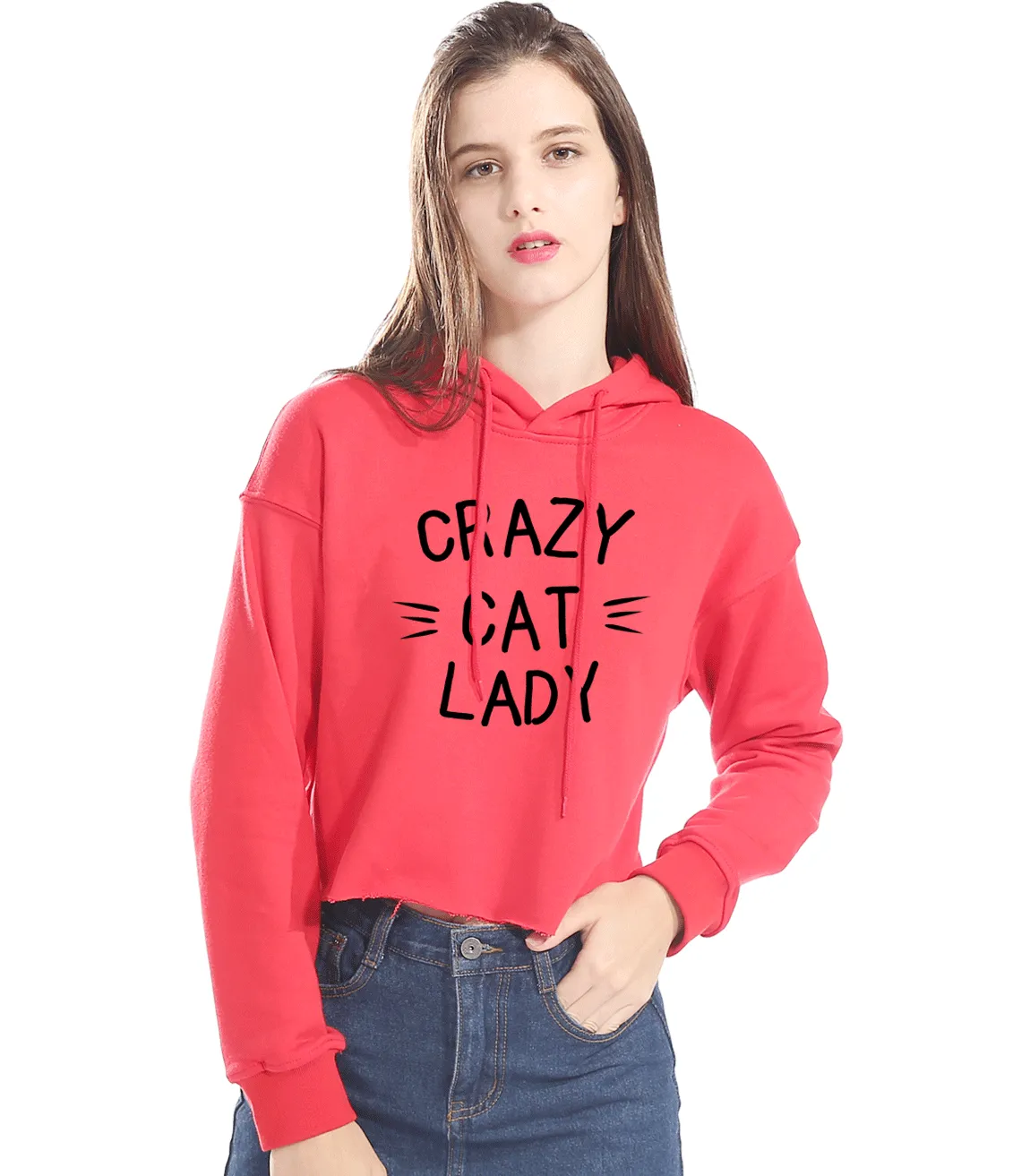 CROPPED CRAZY CAT LADY HOODIE