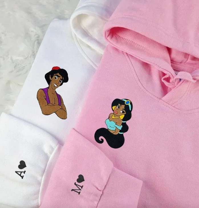 Custom Embroidered Princess & Prince Couple Sweatshirts - Personalized Matching Hoodies For Couples