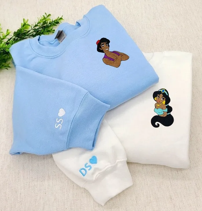 Custom Embroidered Princess & Prince Couple Sweatshirts - Personalized Matching Hoodies For Couples