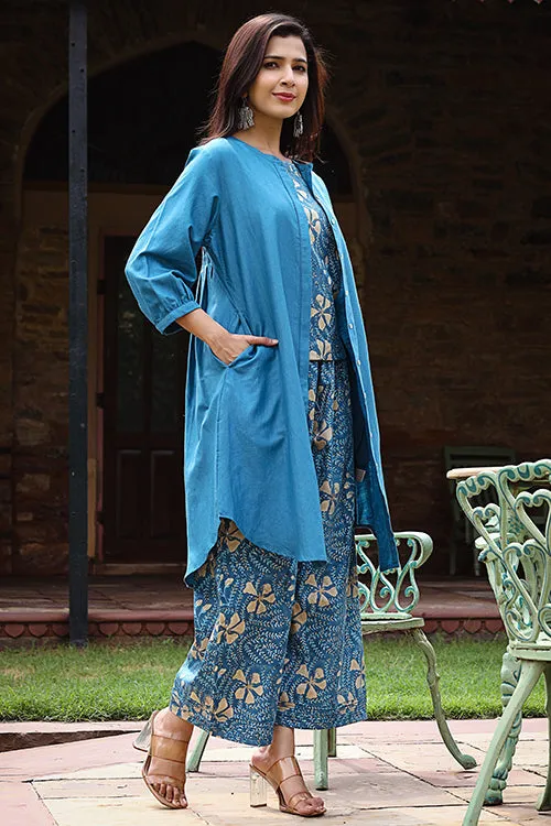 Dharan "Raag Smock Tunic" Blue Block Printed Tunic