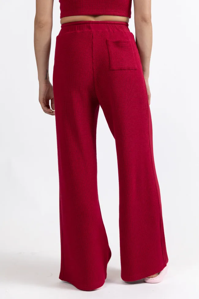 Essential Comfort Red Waffle Knit Ribbed Pants Macy Blackwell X Pink Lily FINAL SALE