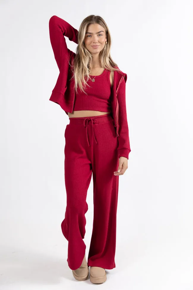 Essential Comfort Red Waffle Knit Ribbed Pants Macy Blackwell X Pink Lily FINAL SALE