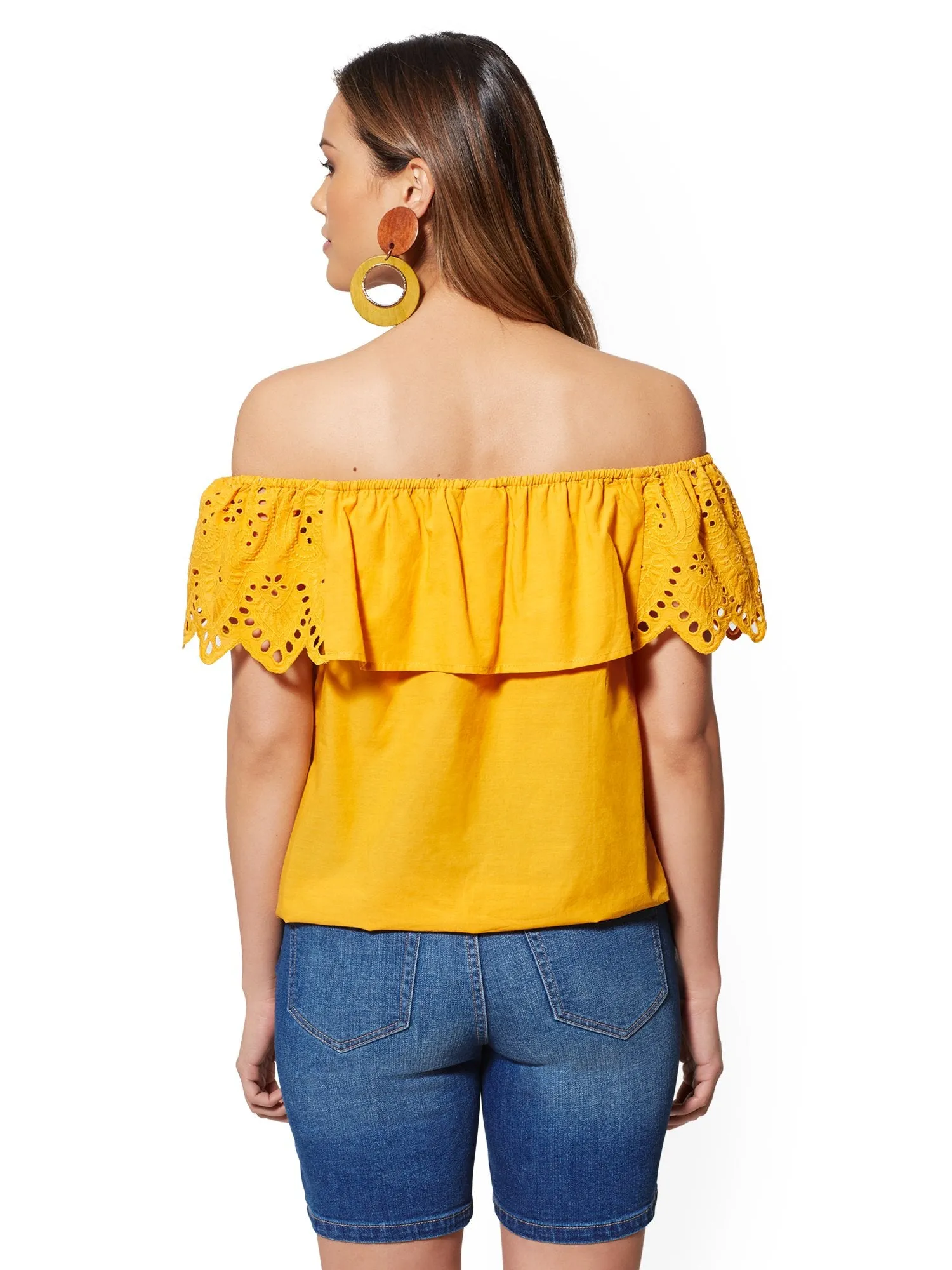 Eyelet-Overlay Off-The-Shoulder Blouse