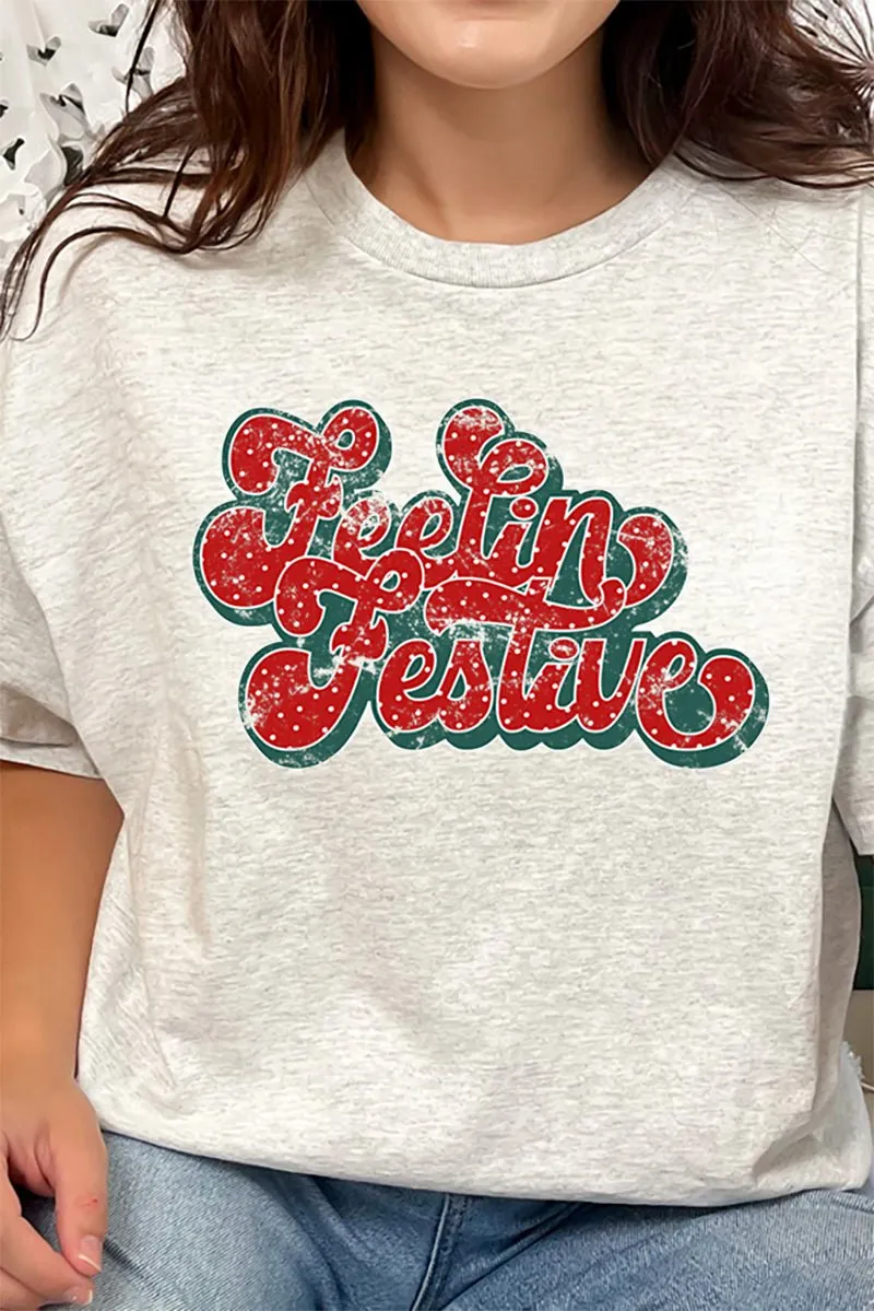 Feelin' Festive Groovy Distressed Short Sleeve Relaxed Fit T-Shirt