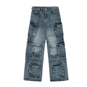 Functional Multi-pocket Tactical Tooling Denim Trousers Men