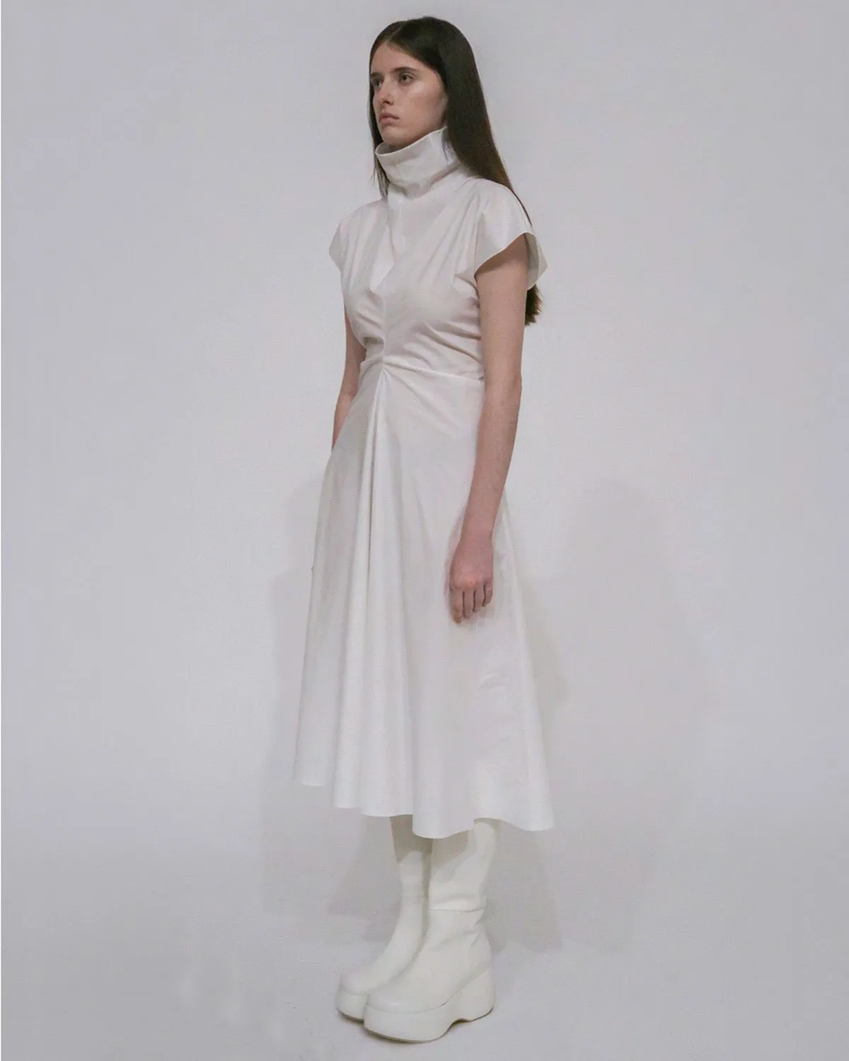 FUNNEL NECK TORQUED DRESS