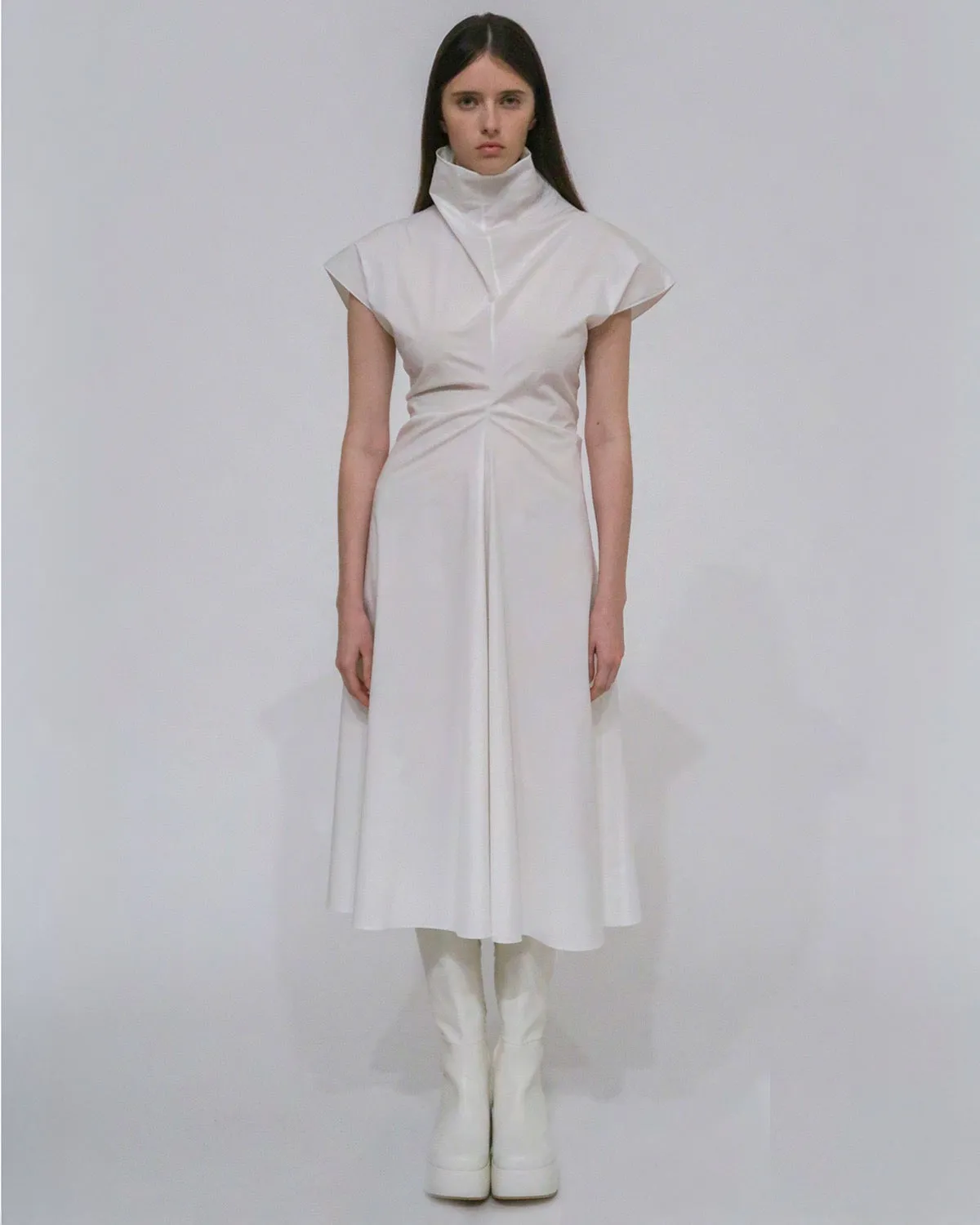 FUNNEL NECK TORQUED DRESS