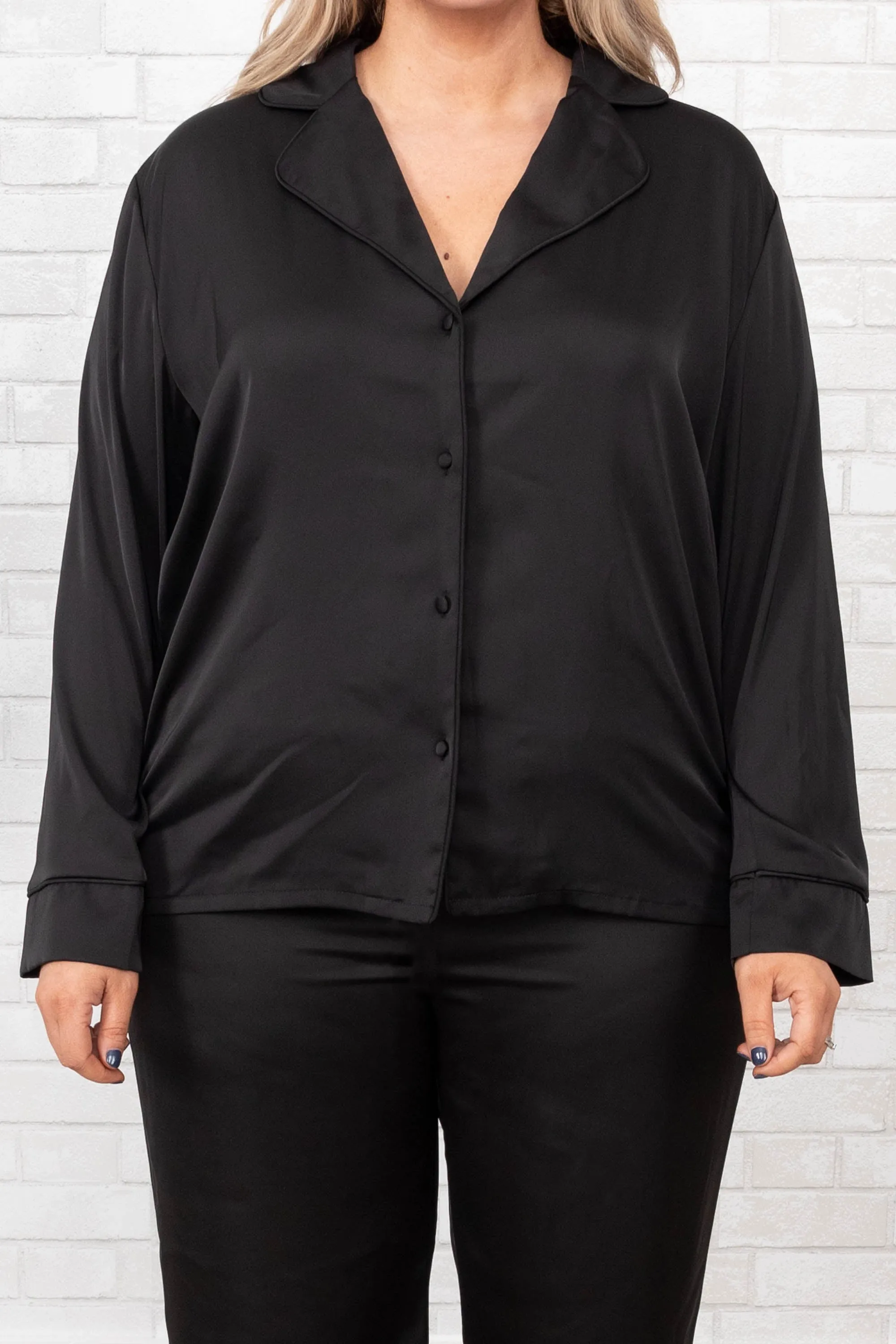 Get Glowing Silky Satin Sleep Top, Black