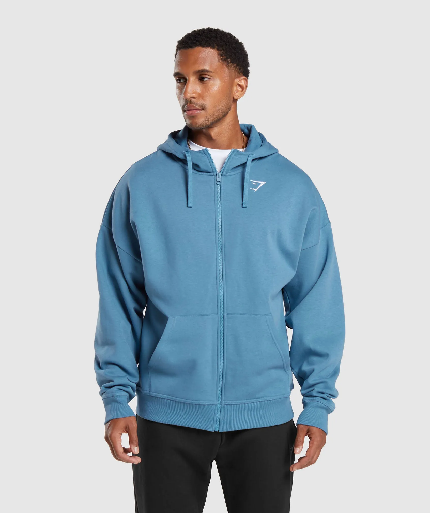 Gymshark Crest Oversized Zip Up Hoodie - Denim Blue