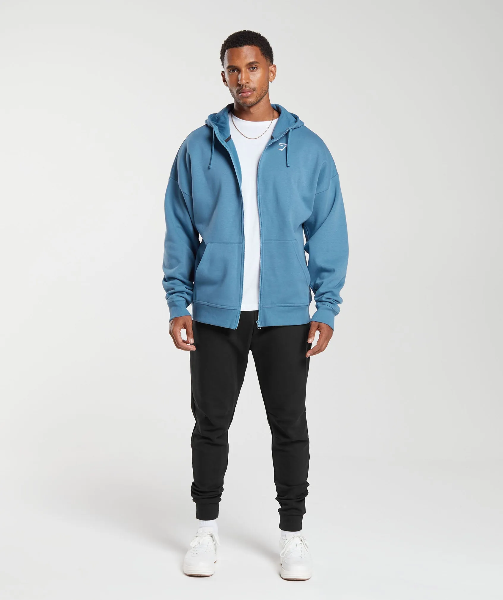 Gymshark Crest Oversized Zip Up Hoodie - Denim Blue