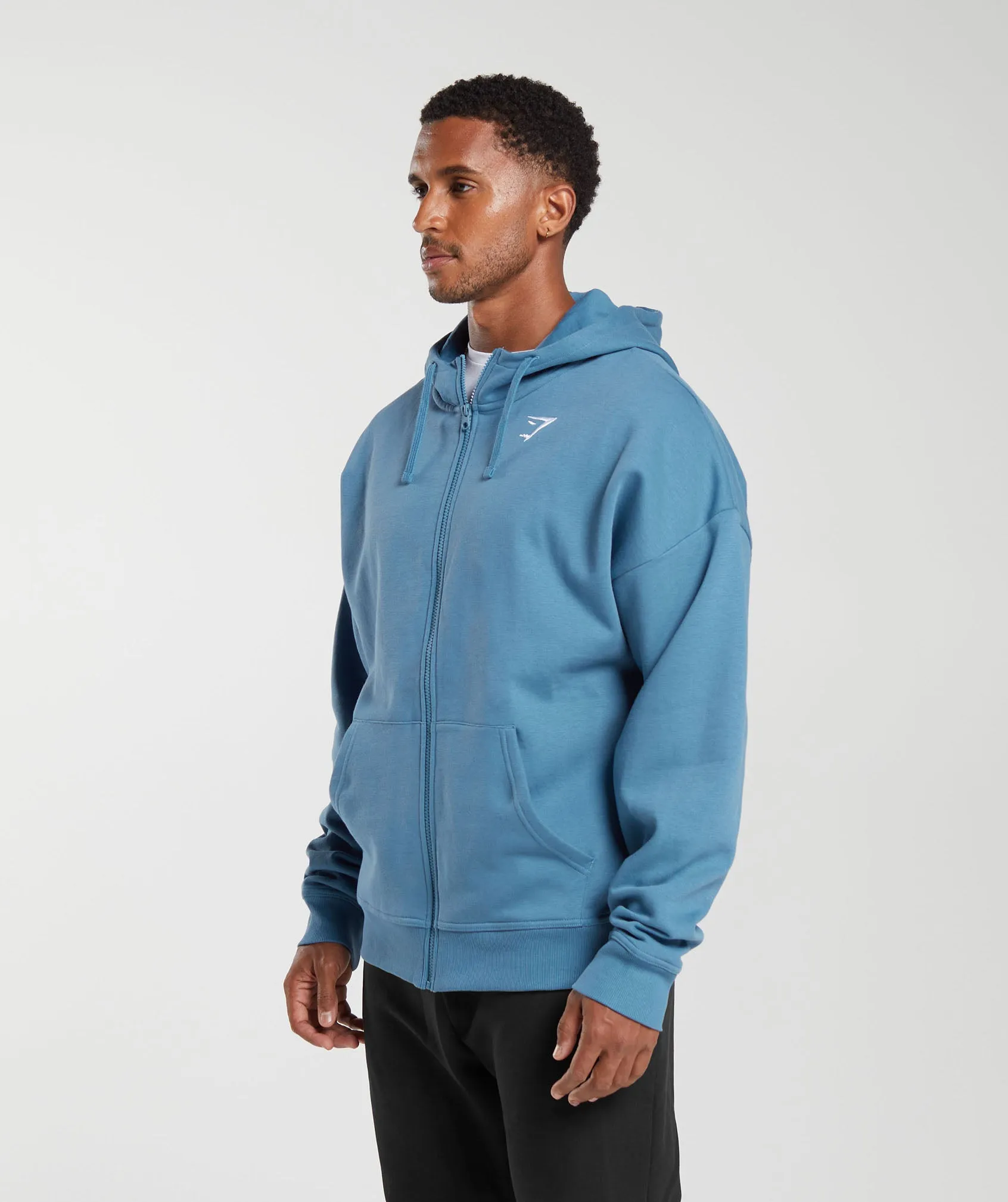 Gymshark Crest Oversized Zip Up Hoodie - Denim Blue