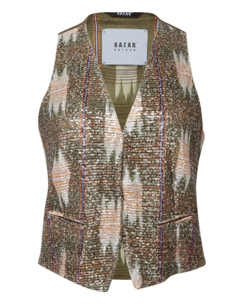 Ikat Plaid Printed Paillettes Vest