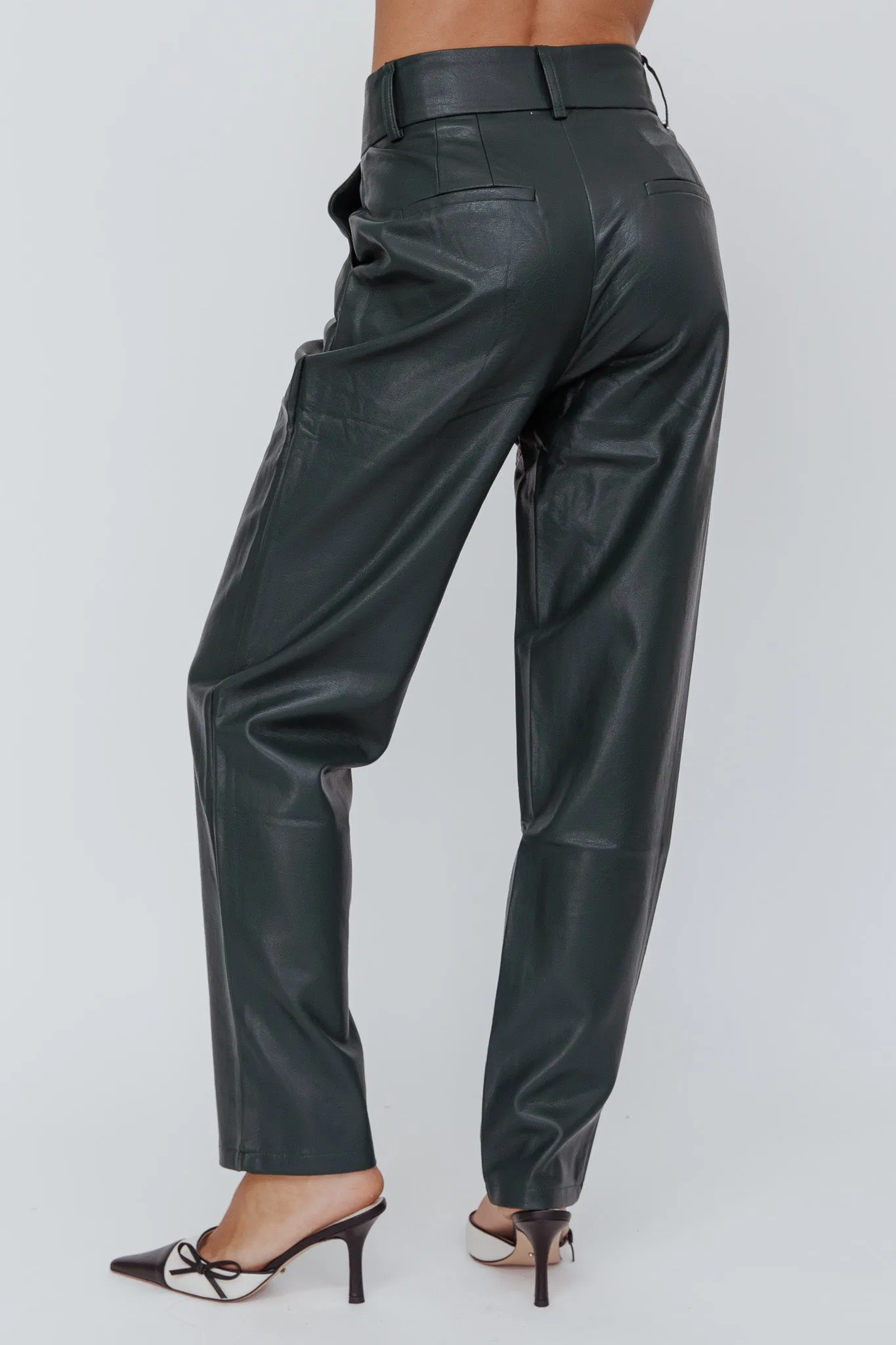 In Theory Faux Leather Pants Hunter Green