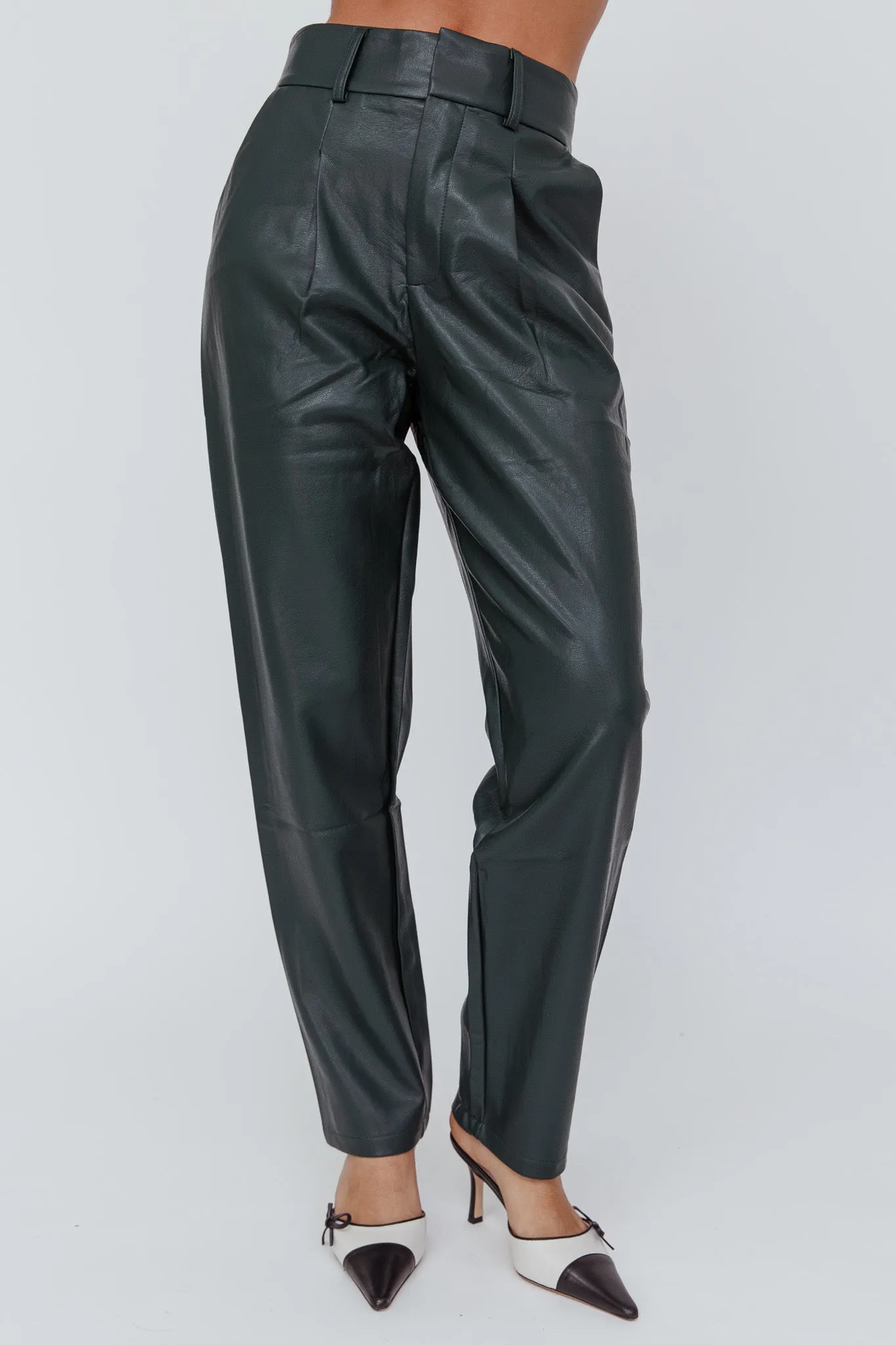 In Theory Faux Leather Pants Hunter Green