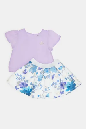 Infant Girls Lilac Blouse With Floral Skirt