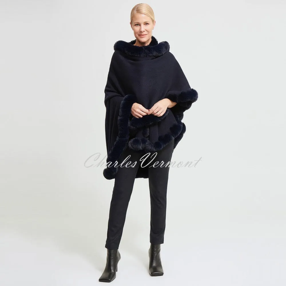 Joseph Ribkoff Faux Fur Poncho – Style 213906 (Midnight Blue)