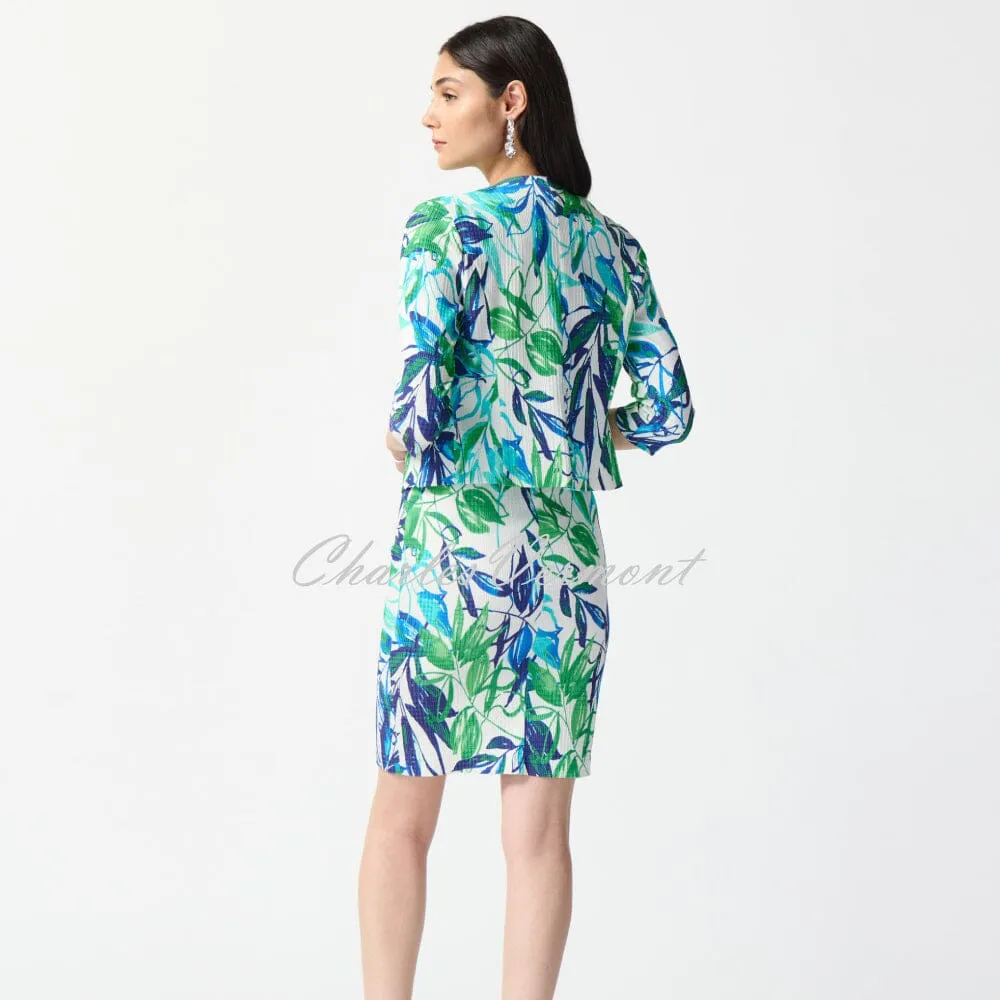 Joseph Ribkoff Leaf Print Two-Piece Dress And Cover-up Jacket - Style 242187