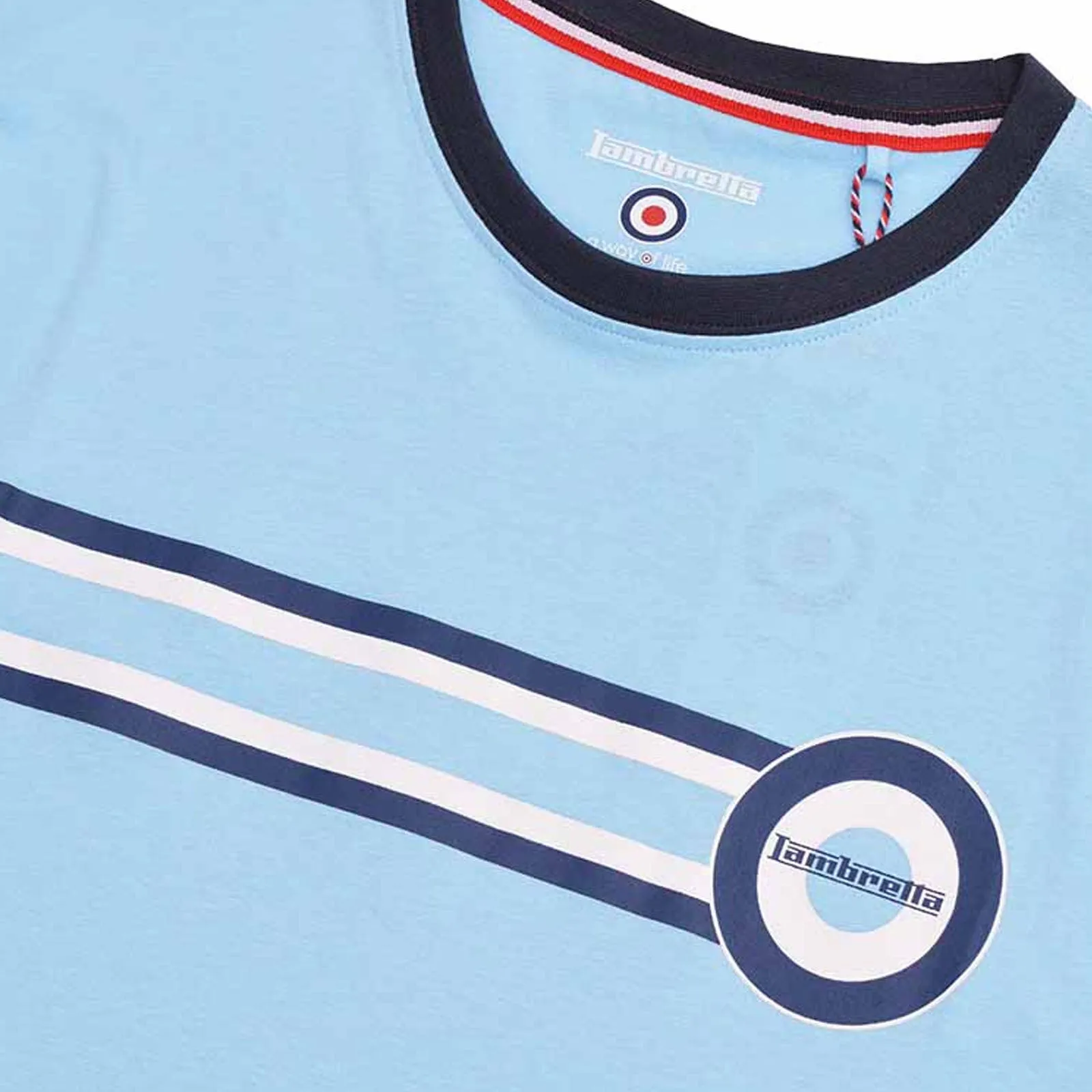 Lambretta Mens Target Stripe Crew Neck Ringer T-Shirt - Sky Blue