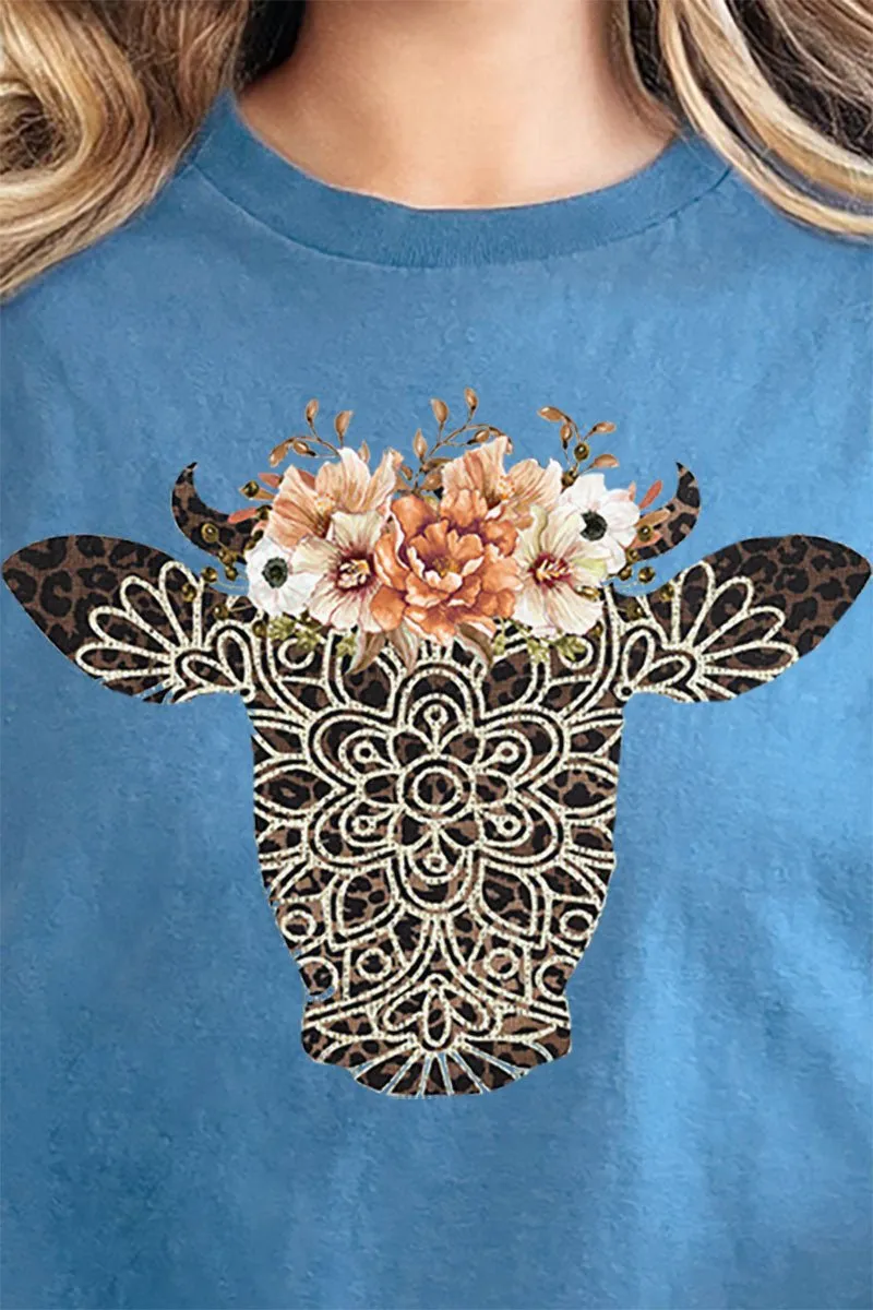 Leopard Boho Heifer Short Sleeve Relaxed Fit T-Shirt