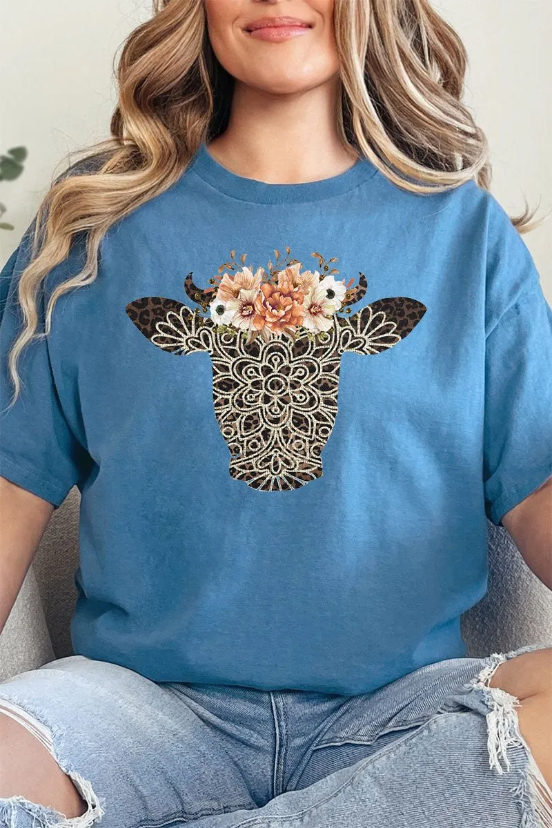 Leopard Boho Heifer Short Sleeve Relaxed Fit T-Shirt